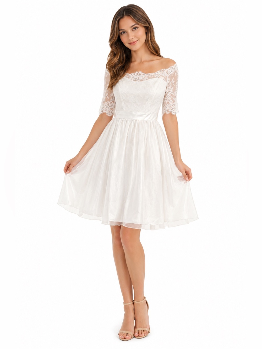 NWT White Lace Off the Shoulder Midi Dress Size Large Bridal